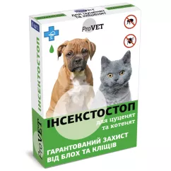 ProVET Інсектостоп 0,5 мл Краплі на холку для котів та собак до 3 кг від зовнішніх паразитів 6 піпет