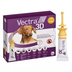 Капли на холку для собак Ceva "Vectra 3D" (Вектра 3D) от 1,5 до 4 кг, 1 пипетка (от внешних паразитов) (81565)
