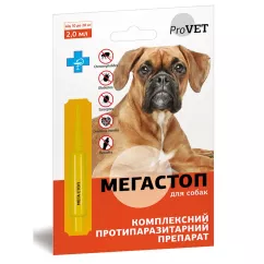 Краплі на холку для собак ProVET «Мега Стоп» від 10 до 20 кг, 1 піпетка (від зовнішніх та внутрішніх паразитів) (PR241743)