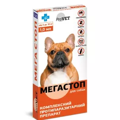 Краплі на холку для собак ProVET «Мега Стоп» від 4 до 10 кг, 4 піпетки (від зовнішніх та внутрішніх паразитів) (PR020076)