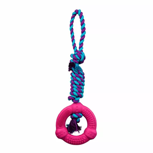 Игрушка для собак Trixie Кольцо на веревке с ручкой 41 см, d=12 см (резина, цвета в ассортименте) (33191) - фото №2