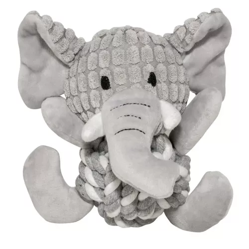 Duvo+ Слон з пискавкою та канатом у вигляді м'яча 18 x 19 x 12 см (плюш) іграшка для собак - фото №2