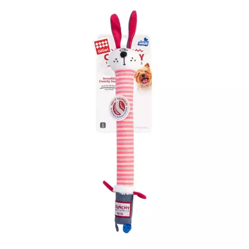 Заяц с хрустящей шеей и пищалкой GiGwi Crunchy 28 см (текстиль) игрушка для собак - фото №2