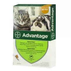 Краплі на холку для котів та кролів Bayer «Advantage» (Адвантейдж) до 4 кг, 1 піпетка (від зовнішніх паразитів) (91005)