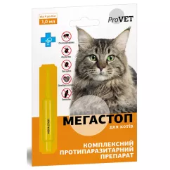 Краплі ProVET Мега Стоп для котів від 4 до 8 кг (від зовнішніх і внутрішніх паразитів) (PR241746)