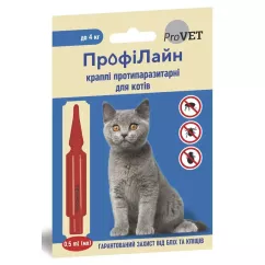 Капли на холку для кошек ProVET «ПрофиЛайн» до 4 кг, 1 пипетка (от внешних паразитов) (PR241265)