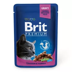 Вологий корм для котів Brit Premium Cat Chicken & Turkey pouch 100 г (курка та індичка) (100273 /506019)