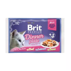 Влажный корм для кошек Brit Premium Cat Dinner Plate Fillets Jelly pouches 340 г (ассорти из 4 вкусов «Обеденная тарелка» в желе)