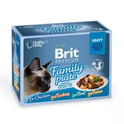 Вологий корм для котів Brit Premium Cat Family Plate Gravy pouches 1020 г (асорті з 4 смаків «Сімейна тарілка» в соусі) (111257/422)