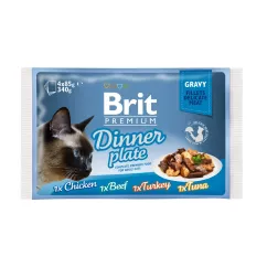 Влажный корм для кошек Brit Premium Cat Dinner Plate Fillets Gravy pouches 340 г (ассорти из 4 вкусов «Обеденная тарелка» в соусе)