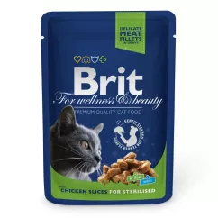 Влажный корм для стерилизованных кошек Brit Premium Cat Chicken Slices for Sterilised pouch 100 г (кусочки курицы) (100275 /506033)