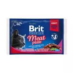 Вологий корм для котів Brit Premium Cat Meat Plate pouches 400 г (асорті з 2 смаків «М'ясна тарілка») (100277 /506262)
