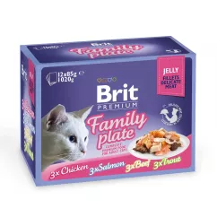 Вологий корм для котів Brit Premium Cat Family Plate Jelly pouches 1020 г (асорті з 4 смаків «Сімейна тарілка» в желе) (111245/408)