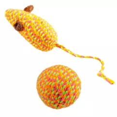 Duvo+ Мышка и шар с колокольчиком из хлопковой веревки 17,5 х 3,5 х 4,5 см (2шт) игрушка для котов