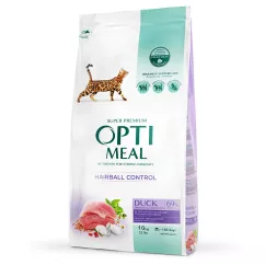 Сухой корм для взрослых кошек с эффектом выведения шерсти Optimeal 10 кг (утка) (B1830701)