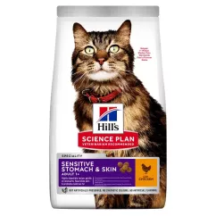 Сухий корм для котів з чутливим травленням Hills Science Plan Adult Sensitive Stomach & Skin 1,5 кг (курка) (604072)