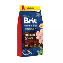 Сухой корм для взрослых собак крупных пород Brit Premium Adult L 15 + 3 кг (курица)