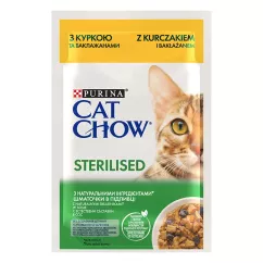 Влажный корм для стерилизованных кошек Cat Chow Adult 85 г (курица и баклажаны) (12527636/12449433)