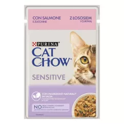 Вологий корм для котів Cat Chow Sensetive Adult pouch 85 г (лосось та кабачок) (12527716/12506323)