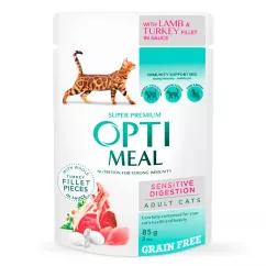 Влажный корм для кошек с чувствительным пищеварением Optimeal pouch 85 г (индейка и ягненок) (4820215364003)