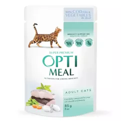 Вологий корм для дорослих котів Optimeal 85 г (тріска та овочі в желе) (4820215364041)