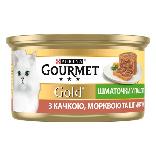 Вологий корм для котів Gourmet Gold Pieces in Pate Duck, Carrot & Spinach 85 г (качка, морква та шпинат) (7613033728778) - фото №2