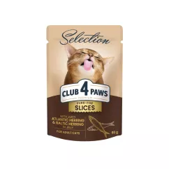 Вологий корм для дорослих котів Club 4 Paws pouch 80 г (оселедець і салака) (B5631101)