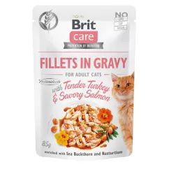 Вологий корм для котів Brit Care Cat pouch 85g (філе індички та лосося в соусі) (100528/0501)