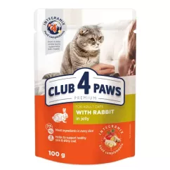 Вологий корм для котів Club 4 Paws pouch 100 г (кролик у желе) (4820083908903)