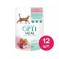 Влажный корм для кошек OPTIMEAL 12 шт х 85г (телятина в клюквенном соусе) (4820083905438)