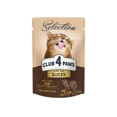 Вологий корм для кішок Club 4 Paws pouch 80 г (телятина та овочі) (4820215368032)