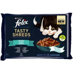 Вологий корм для кішок Felix Tasty Shreds 2 шт з лососем + 2 шт з тунцем 4 x80 г (лосось та тунець) (12488926)