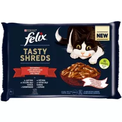 Вологий корм для кішок Felix Tasty Shreds 2 шт з яловичиною + 2 шт з куркою 4 x 80 г (курка та яловичина) (12488931)
