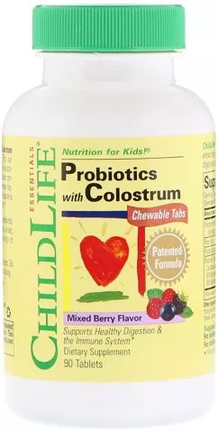 пробиотики ChildLife для детей с молозивом вкус ягод Probiotics with Colostrum 90 жув. табл. (608274111004)