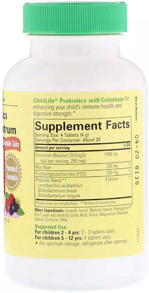 пробиотики ChildLife для детей с молозивом вкус ягод Probiotics with Colostrum 90 жув. табл. (608274111004) - фото №2