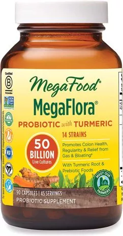 Пробиотики MegaFlora Probiotic with Turmeric, Mega Food 60 капсул (51494100233)