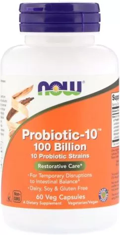 Пробіотики для травлення, Probiotic-10, 100 Billion, Now Foods 60 вегетаріанських капсул (733739029041)