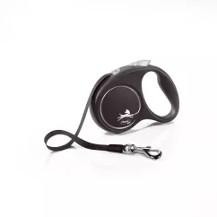 Flexi Black Design Поводок-рулетка для собак с лентой S 5 м/15 кг черная (FL 033906)