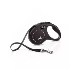 Flexi New Classic Поводок-рулетка для собак с лентой S 5 м/15 кг черная (11831)