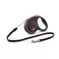 Flexi Black Design Поводок-рулетка для собак с тросом S 5м/12 кг розовая (FL 033319)