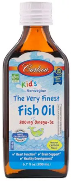 Жирные кислоты Carlson Рыбий Жир для детей, Kid's Fish Oil Lemon, Carlson Labs, Лимонный Вкус 200 мл. (88395015434)