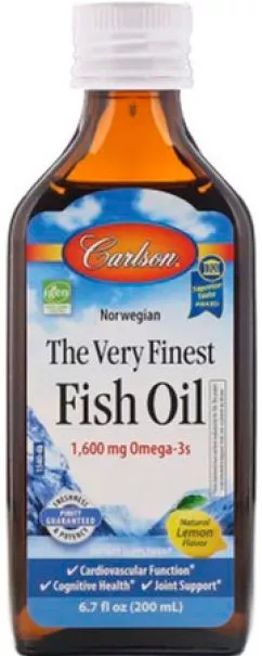 Жирні кислоти Carlson Риб'ячий жир, Смак Лимона, Норвезька серія, Carlson Labs, The Very Finest Fish Oil Lemon, 200 мл (88395015403)