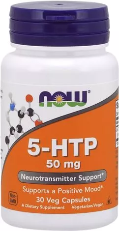 Амінокислота Now Foods 5-HTP (Гідрокситриптофан) 50 мг 30 вегетаріанських капсул (733739000972)
