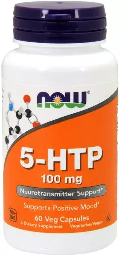 Амінокислота Now Foods 5-HTP (Гідрокситриптофан) 100 мг 60 гелевих капсул (733739001054)