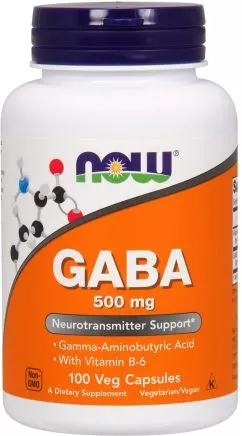 Аминокислота Now Foods GABA (Гамма-аминомасляная кислота) 500 мг 100 гелевых капсул (733739000873)