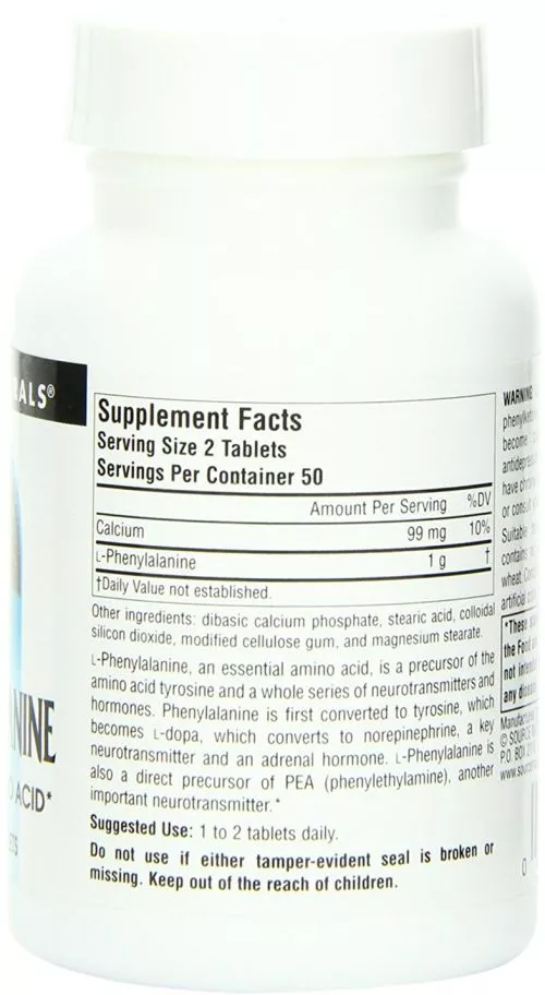 Амінокислота Source Naturals L-Фенілаланін 500 мг 100 таблеток (21078001614) - фото №2