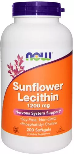 Амінокислота Now Foods Соняшниковий лецитин 1200 мг 200 желатинових капсул (733739023131)