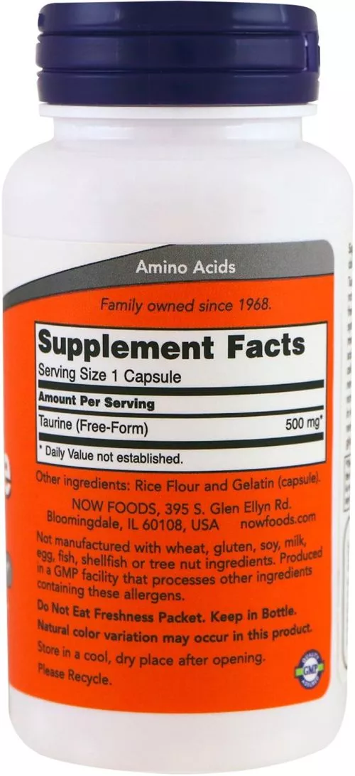 Аминокислота Now Foods Таурин 500 мг 100 капсул (733739001405) - фото №2