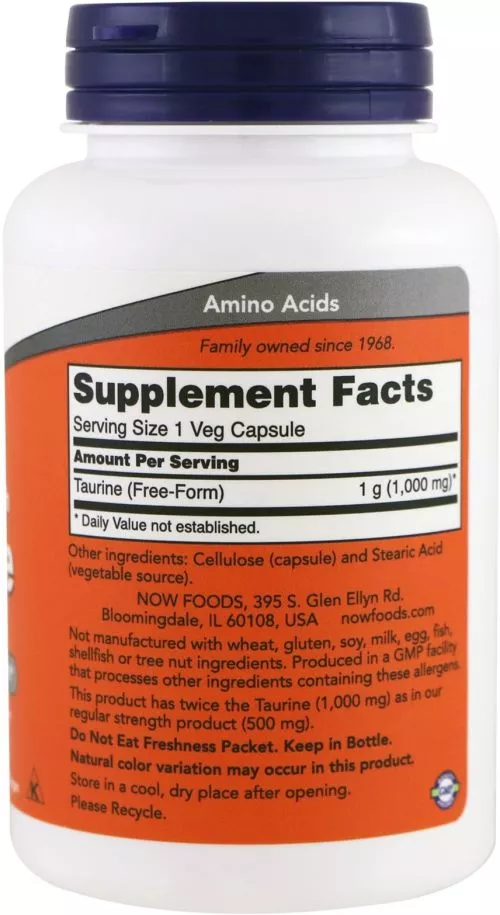 Амінокислота Now Foods Таурин 1000 мг 100 гелевих капсул (733739001429) - фото №2