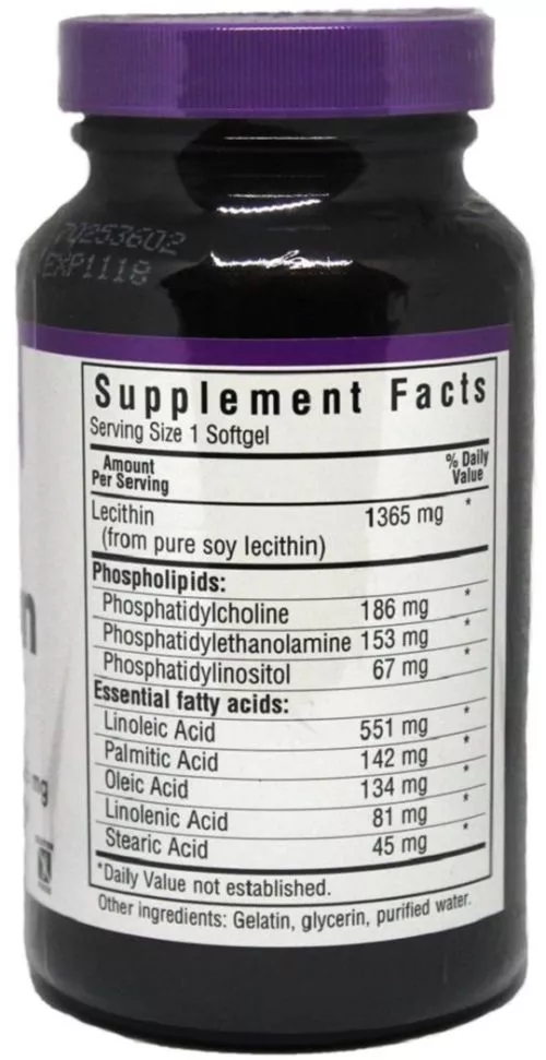 Аминокислота Bluebonnet Nutrition Натуральный лецитин 1365 мг 90 желатиновых капсул (743715009240) - фото №2